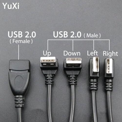 YuXi USB 2.0 A Male to Female 90 Angled Extension Adaptor cable USB2.0 male to female Adapter Black cable cord Conversion Line