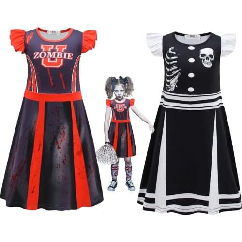 Girls Carnival Halloween Cheerleader Costume Cosplay Kids Zombie Addison Outfit Fancy Dress Cheer Uniform Costume Clothes 2021