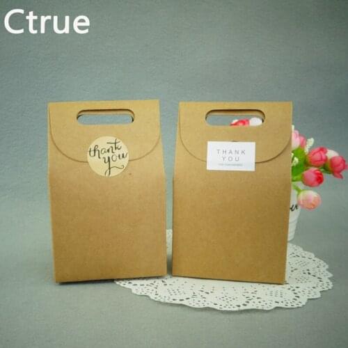 Ctrue 10Pcs/lot Kraft Paper Candy Box with thank you tag Sticker Wedding Gifts for Guests Wedding favor Bag wedding souvenirs