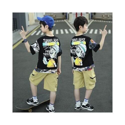 Boys Summer Short-sleeved T Shirt Sets 2021 New Brand Baby Boys Print T-shirt Childrens Summer Fashion Casual Sport Suits 4-12Y