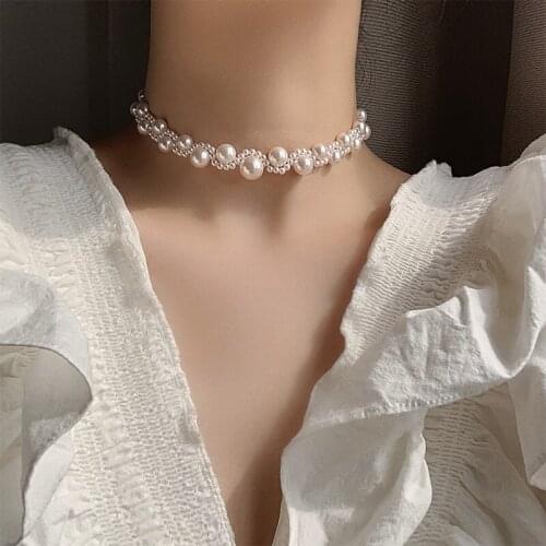 Korean Japan Designs Imitation Pearl Necklace Choker Handmade Sweet Accessories