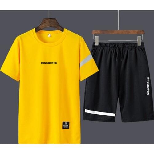 Casual Male Tracksuit Clothing Summer Men Set Fitness Suit Sporting Suits Short Sleeve T Shirt Shorts Quick Drying 2 Piece Set