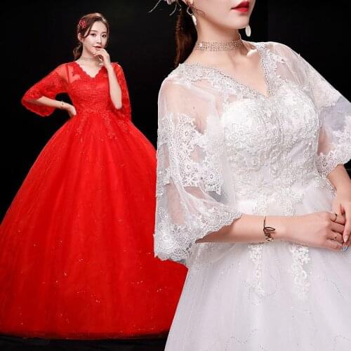 Red Ivory Wedding Dress V Neck Pregnant Women Korean Simple Plus Size Vintage Bridal Dresses Ball Gown Hot Sale 100% Real Photo