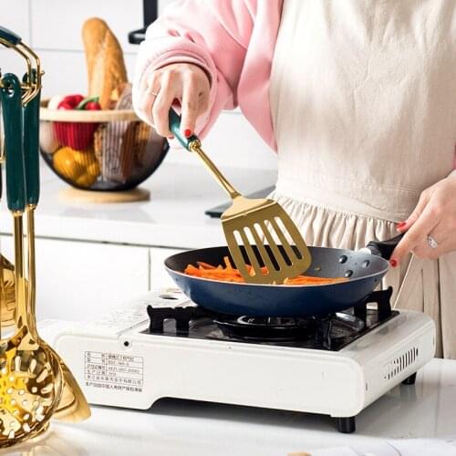 ABZS Kitchen Cooking Tool Heat-Resistant Cookware Stainless Steel Spoon Spatula Ceramic Handle