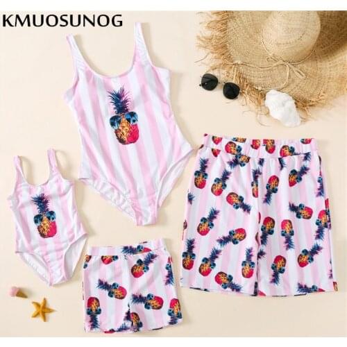 Family Look Striped Pineapple Matching Swimwear Women girl Bikini Mother daughter swimsuit Daddy son Mommy and me Beachwear