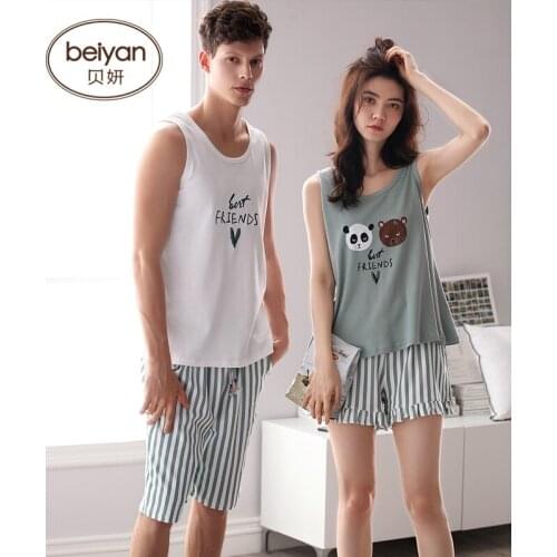 Couples Summer Pajamas Cute Cartoon Camisole Cotton Leisurewear Lovers Sleeveless Suit