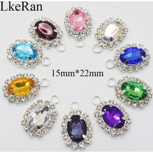 LKERAN 10Pcs 15*22mm With circle Oval Rhinestone Acrylic Button for Clothing DIY Decorative Crafts Sewing Accessories Metal
