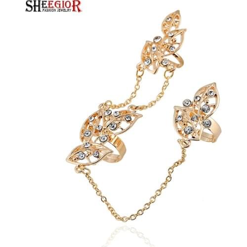 SHEEGIOR Fashion Punk Gold Silver color Leaf Knuckle Ring Charm Rhinestone Rings for Women Men Party Accessories Aros Anel Gifts