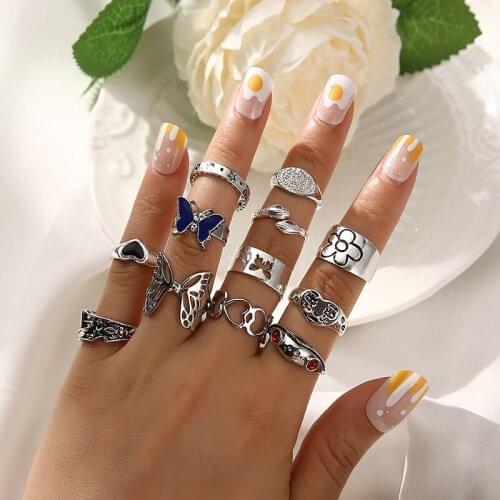 Fashion Vintage Butterfly Snake Frog Rings Set Sweet Adjustable Opeb Multielement Rings for Women Men Party Jewelry Accessories