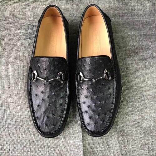 Authentic Real True Ostrich Skin Mens Moccasins Super Soft Sole Loafers Exotic Genuine Leather Male Leisure Slip-on Flats Shoes