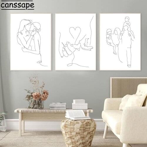 Love Hand Canvas Paintings Warm Family Posters Abstract Line Art Print Romantic Kiss Pictures Minimalist Wall Art Home Decor