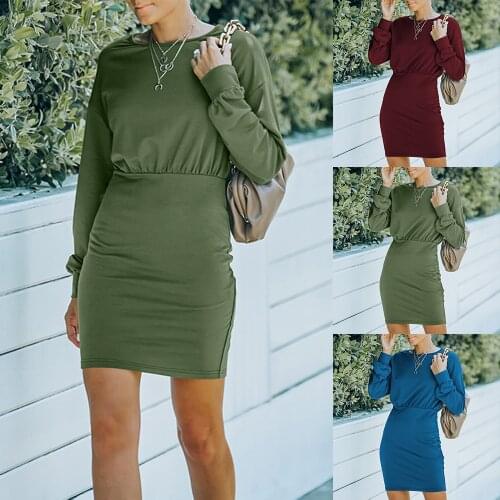 Bodycon Women Mini Dress Long Sleeve Solid Color Autumn Ladies Wrap Shirt Trumpet Dress Sexy Evening Party Dress