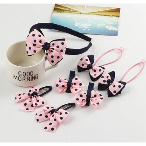 7pcs/lot Kid Baby Girls Headwear Hairband Polka Dot Bowknot Cute Girls Headwear Infant Baby Headband Flower Accessories Headwear