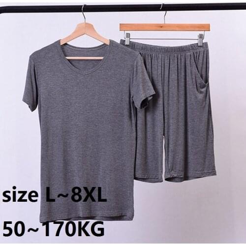 Summer Modal Home Wear Set Plus Size 7XL 8XL 50-170KG Men Pajamas Sets Soft Casual Sleep Wear Short Sleeve Top and Shorts