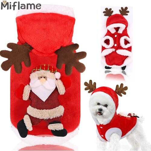 Miflame Christmas Dog Hooded Clothes Winter Fleece Small Dogs Jacket Coat Elk Cosplay Costume For Pets Sweater Schnauzer Spitz