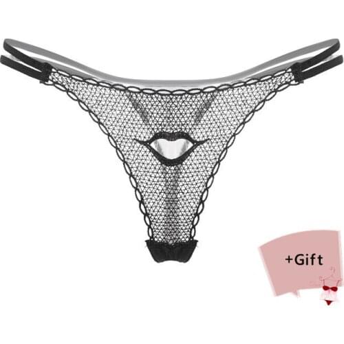 Sexy Fashion Net Panties Transparent Hollow Private Lip mouth Thong Panties embroidered Allure Erotic For Women Body Panties