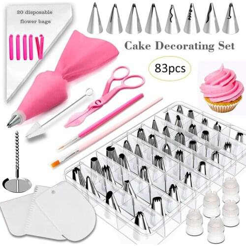 Meibum 83Pcs Scraper Pastry Nozzles Converter Cream Bag Cake Decorating Tools Icing Piping Tips Confectionery Stainless Baking