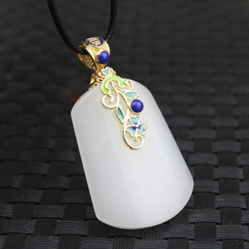 Unique fashion natural white jade carving of Peace card shape pendant necklace