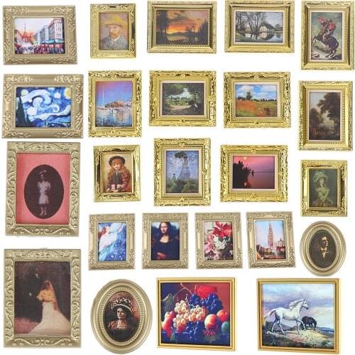 Vintage 1:12 Scale Photos Painting Mural Wall Picture for 1:12 Dollhouse Miniature Miniaturas Casa De Munecas