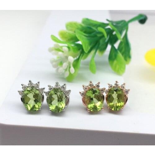 925 Sterling Silver Earrings Oval Natural Green Peridot Birthstone Stud Earrings for Women Fine Jewelry