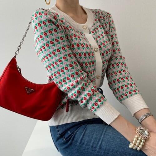 Alien Kitty Retro Women Chic Knitted Casual Floral Printing Autumn Cardigans Leisure Feminine Tops All Match Soft Sweet Sweaters