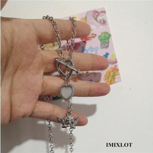 2021 Summer Fashion Angel Love Heart Hollow Out Pendant Necklace For Women Friends Cosplay Statement Goth Aesthetic Jewelry