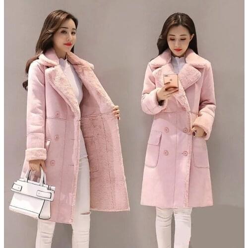 Lamb Wool Female Coat 2021 Female New Style Korean Winter Plus Velvet Thick Suede Coat Mid-length Fur Coat With Lapel Collar C12