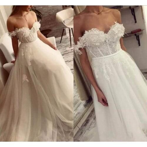 Plus Size A-line Off The Shoulder Wedding Dresses 2020 Vintage Lace Feather Country Beach Bridal Gowns wedding gown