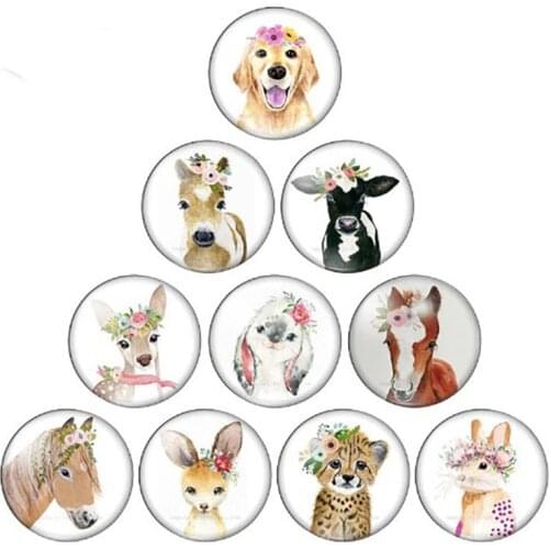 20PCS Flower Animals Snap Button Wreath Cat Elephant Tiger Lion Glass Snap Cabochon Charm for 18MM Ginger Snap Bracelet Jewelry