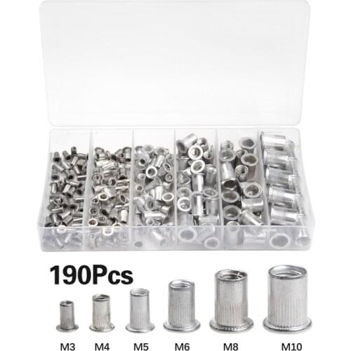 190pcs M3 M4 M5 M6 M8 M10 Rivet Nut With Box Aluminum Alloy Rivnut Flat Head Threaded Insert Nut Rivet Cap Set Threaded Nuts
