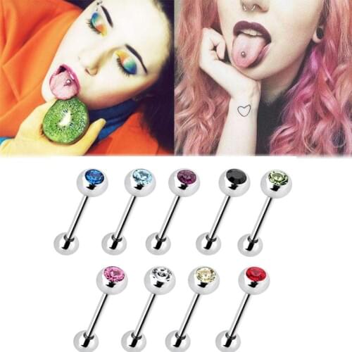 2021 Fashion 1PCS Stainless Steel Rhinestone Tongue Ring Barbell Tongue Piercing Cartilage Body Jewelry Tongue Pircing