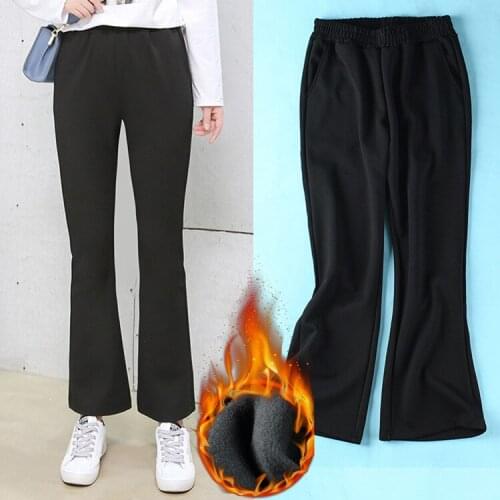 4XL To 9XL Plus Size Casual Pants Autumn Winter Trousers Flare Fleece Pants Women Clothing TK6004