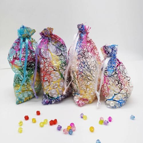 500pcs Color Coral Organza Bag Drawstring Pouch Bag Organizer Jewelry Box Gift For Wed Christmas Jewelry Display Packaging Bags