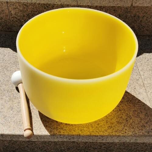 YELLOW Color 432HZ E note Chakra Quartz Frosted Quartz crystal singing bowl 10 inch