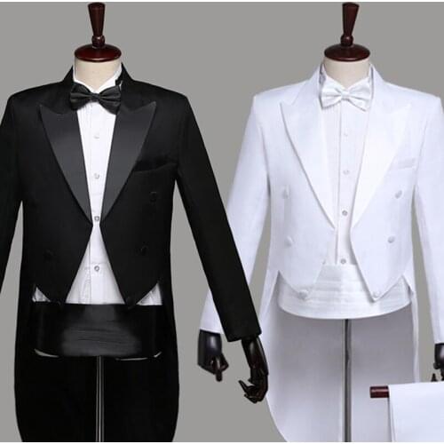 Black White Adult MenS Tuxedo Groomsmen Male Host Costumes Magician Stage Performance Show Jazz Dance Costume DWY1