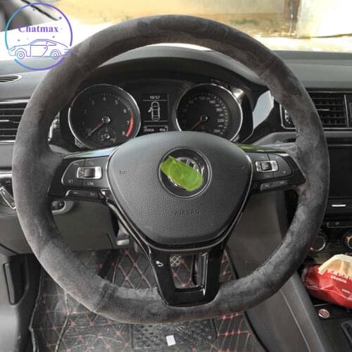 For Volkswagen VW Golf 7 Mk7 Passat B8 Customize Hand Sewing Car Steering Wheel Cover Black Suede Leather Warm Touching Holder