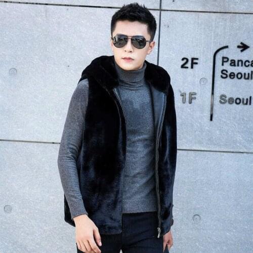 Mens Mink Faux Fur Coat Winter Men Hooded Sleeveless Vest Boys Casual Velvet Warm Fluffy Vests Oversize Fuzzy Zip Up Top Xxxl