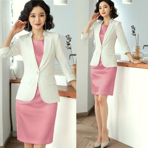 Formal Ladies White Blazer Women Business Suits Work Wear Set Half Sleeve Jackets Elegant OL Styles