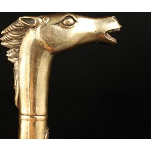Bronze Pure Copper Old Qing Ming Brass SUPERB COLLECTION VINTAGE OLD COPPER VIVID HORSE HEAD STATUE CANE HANDLE