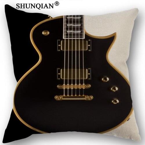 Custom Guitar Music Cotton Linen Square Pillowcase Decorative Pillow Cases Cover Zippered 45x45cm one side