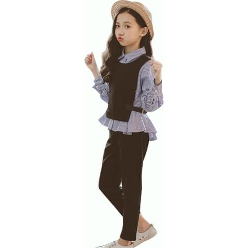 Girls Clothes Set Striped Suit For Girls Casual Style Big Girls Clothes Vest + Blouse + Pants Childrens School Clothes