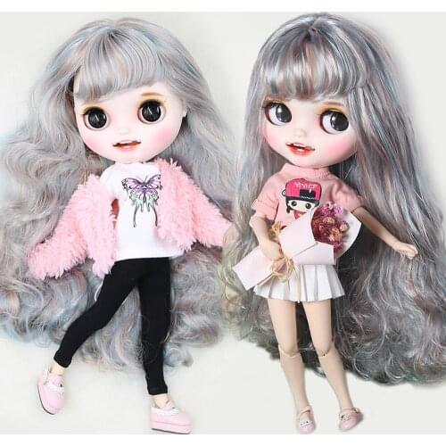 ICY DBS Blyth Doll For Series No.BL6227/2023 Silver mix Blue hair Carved lips Smile Matte face Joint body 1/6 bjd