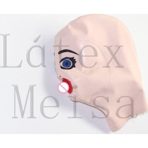Lovely baby pink latex hood bdsm(with back zipper) open nostrils and made of 0.4mm thickness flexible natural latex materials