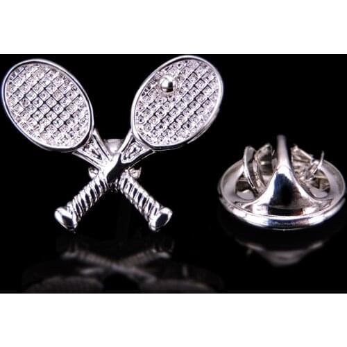 Fashion Style Silvery badminton racket Brooch mens Lapel Pin clothing backpack badge jewelry wholesale and retail