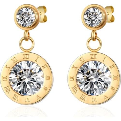 Fashion Brand Jewelry Top Quality Cute Zircon Drop Earrings Titanium Steel Roman Numerals Earrings For Women Best Valentine Gift