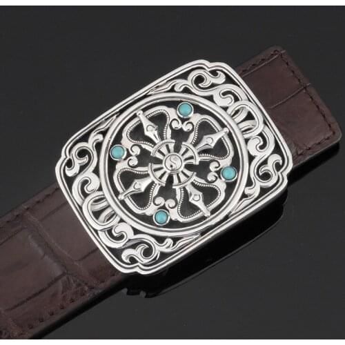 925 Sterling Silver mens luxury Vajra buckle handmade gift (without belt) A2362