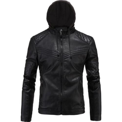 New Boutique Men Leather Suede Jacket British Style Hooded Motorcycle Leather Jacket Male Black PU Biker Outerwear
