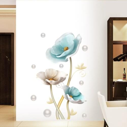 New 5D wall stickers Blue lotus PVC removable waterproof DIY stickers TV backdrop decorative painting creative wallpaper
