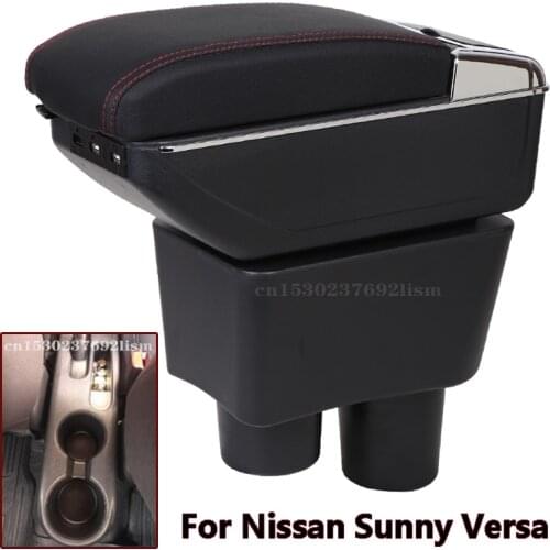 For Nissan Sunny Versa armrest box USB Charging heighten Double layer central Store content cup holder ashtray accessories