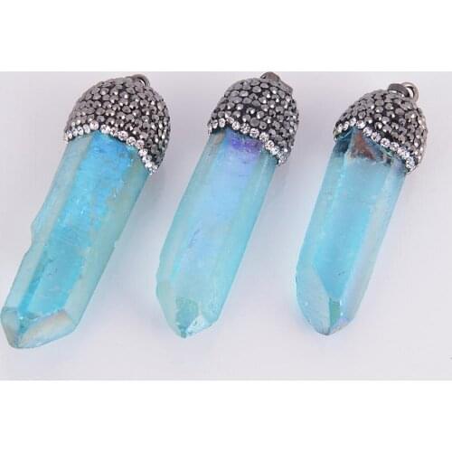 Natural Crystal Quartz Gem Stone Pendants Hexagonal Prism Suspension Necklace Blue Colorful Pendants Choker Men Healing Jewelry